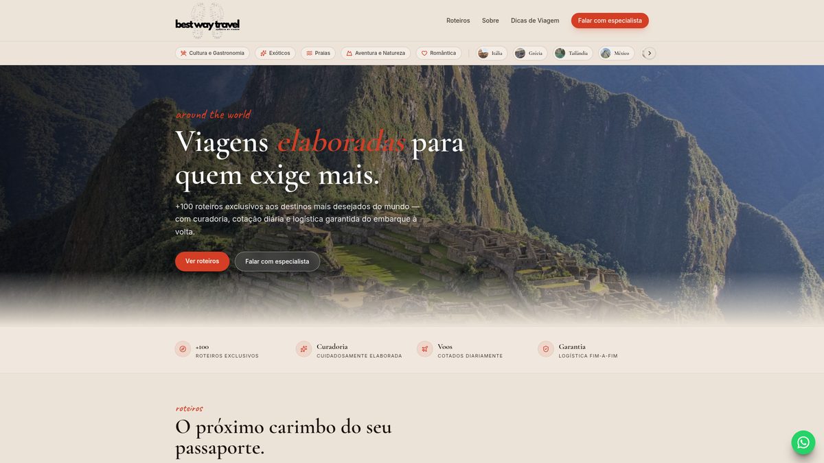 Print da tela inicial do projeto best way travel