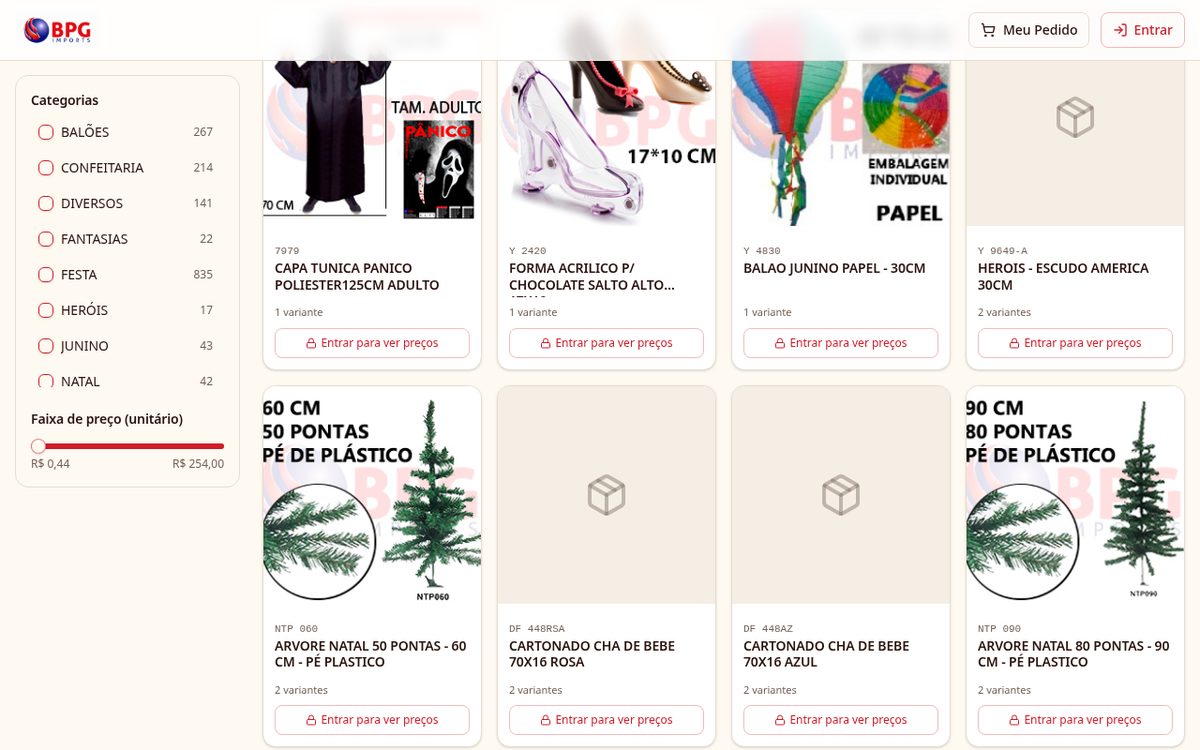BPG — Catálogo B2B com categorias, filtros e preço sob login