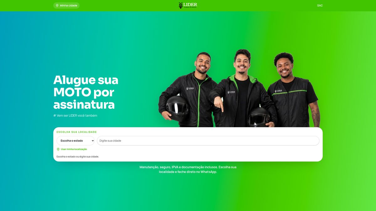 Print da tela inicial do projeto Líder Locadora