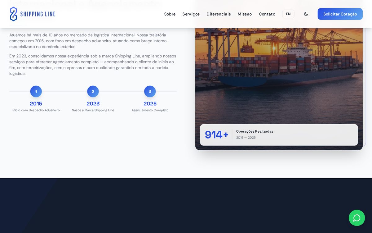Shippingline — Site público e posicionamento do serviço