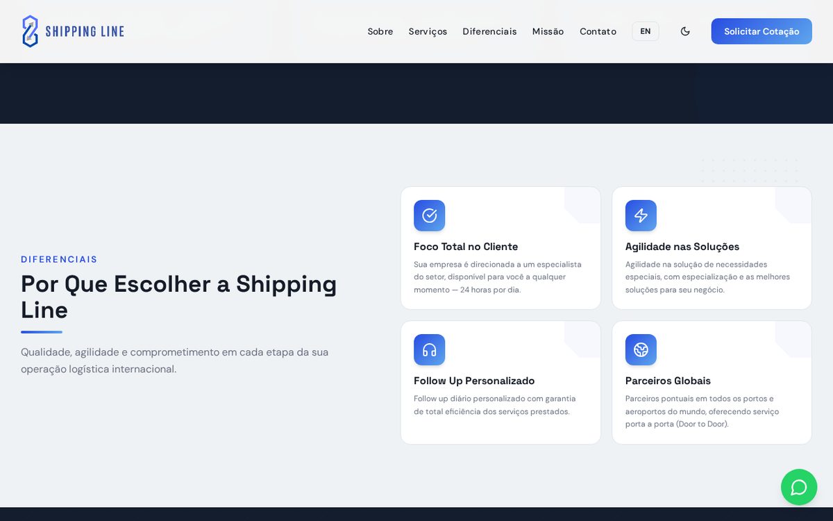 Shippingline — Seções de como atuamos e condições